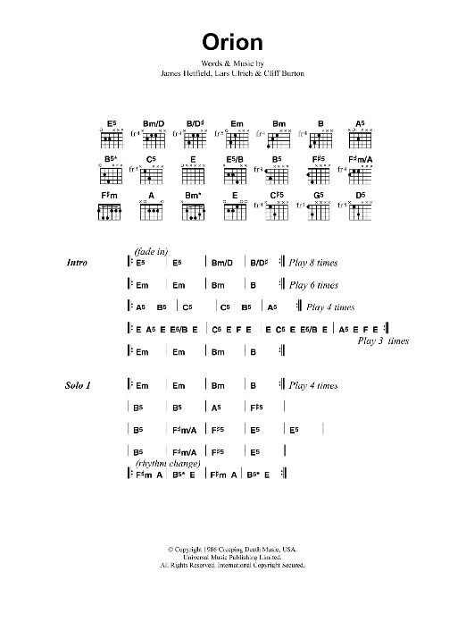 Metallica Orion Sheet Music Notes & Chords for Lyrics & Chords - Download or Print PDF