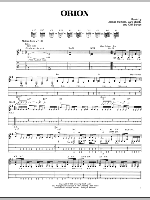 Metallica Orion Sheet Music Notes & Chords for Guitar Tab - Download or Print PDF