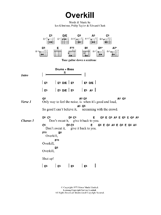 Metallica Overkill Sheet Music Notes & Chords for Bass Guitar Tab - Download or Print PDF