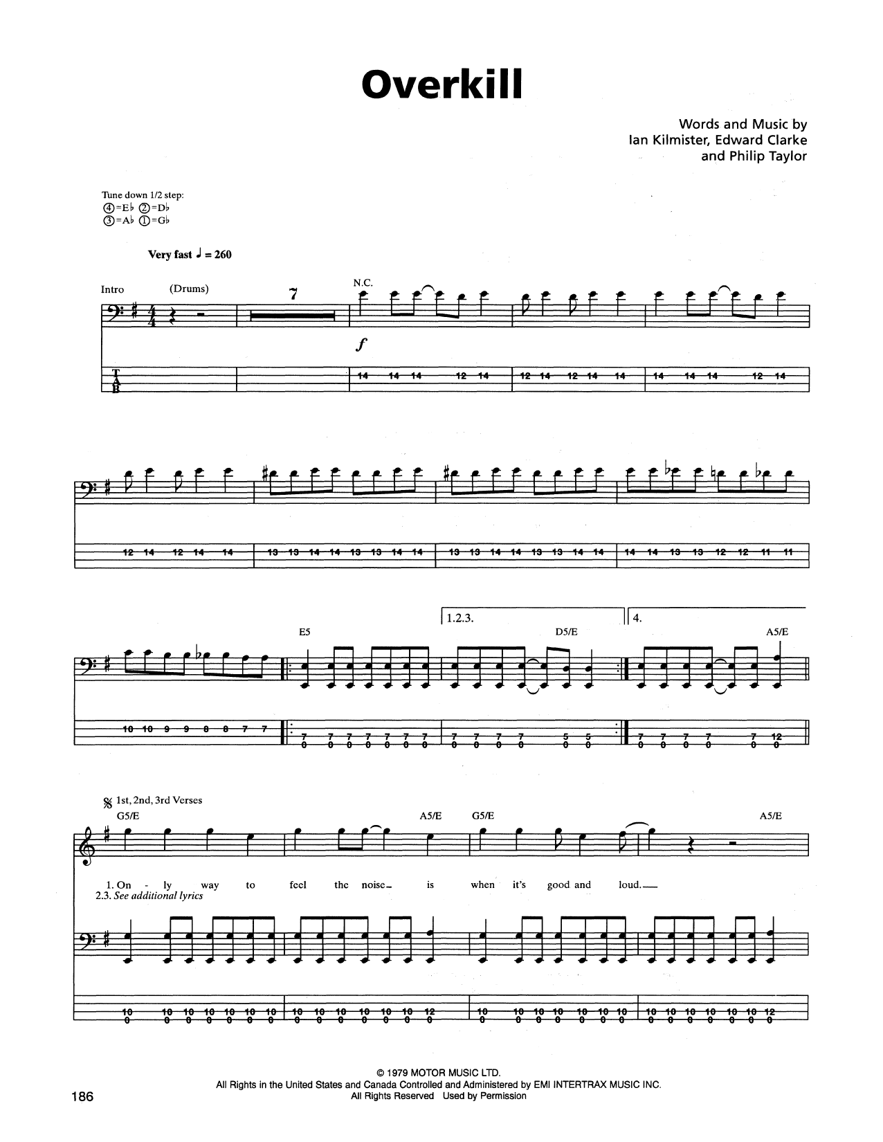 Metallica Overkill Sheet Music Notes & Chords for Bass Guitar Tab - Download or Print PDF