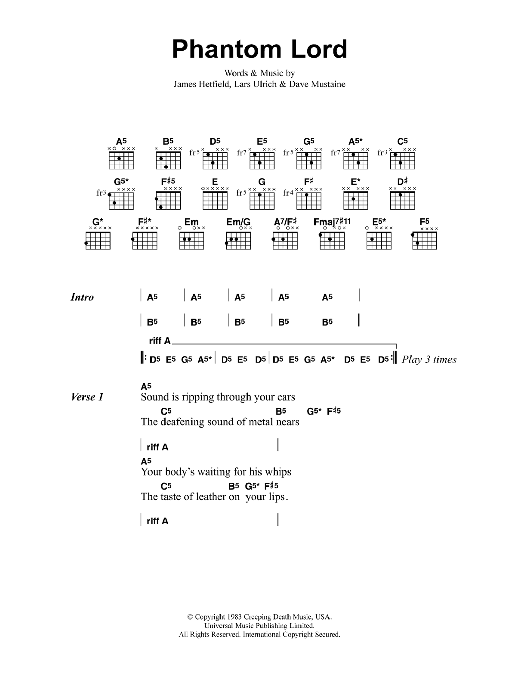 Metallica Phantom Lord Sheet Music Notes & Chords for Bass Guitar Tab - Download or Print PDF