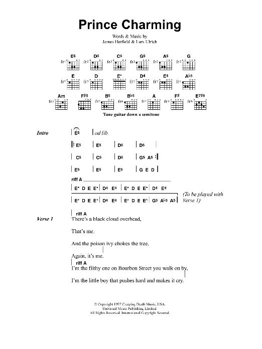 Metallica Prince Charming Sheet Music Notes & Chords for Bass Guitar Tab - Download or Print PDF