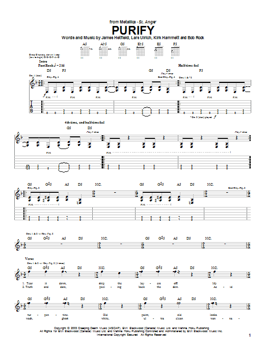 Metallica Purify Sheet Music Notes & Chords for Bass Guitar Tab - Download or Print PDF