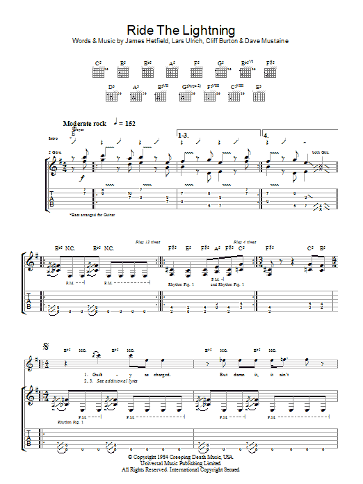 Metallica Ride The Lightning Sheet Music Notes & Chords for Ukulele - Download or Print PDF