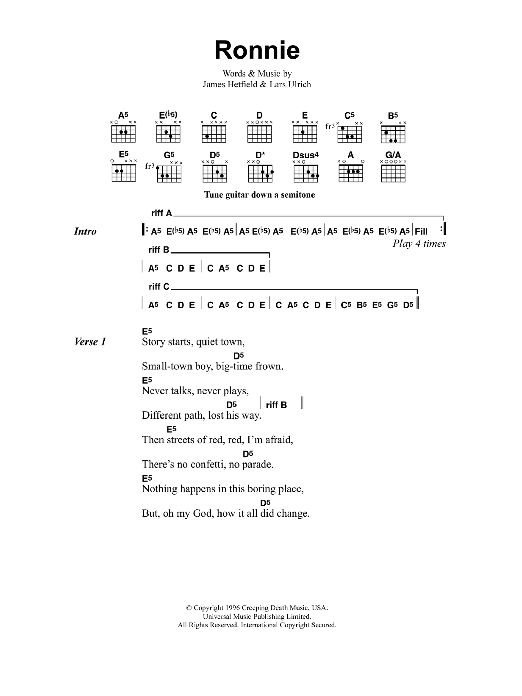 Metallica Ronnie Sheet Music Notes & Chords for Lyrics & Chords - Download or Print PDF