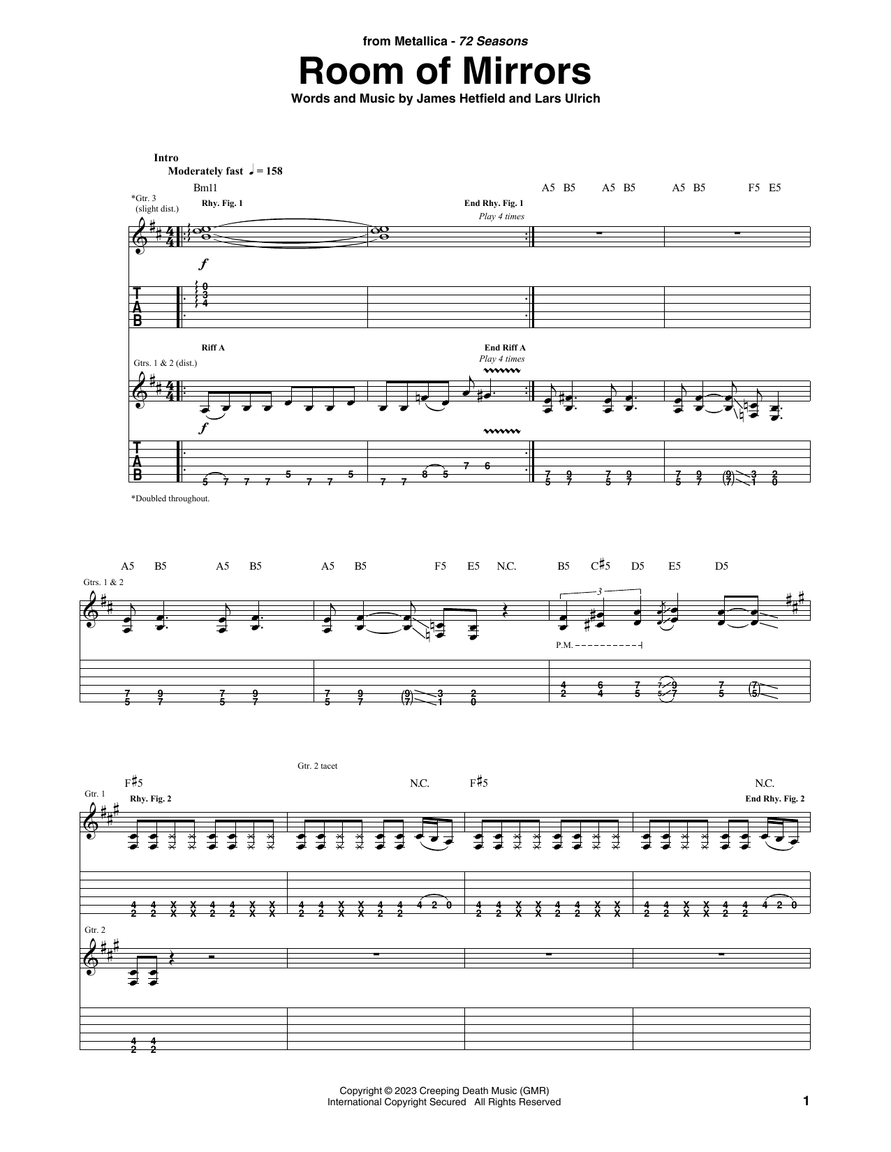 Metallica Room Of Mirrors Sheet Music Notes & Chords for Guitar Tab - Download or Print PDF