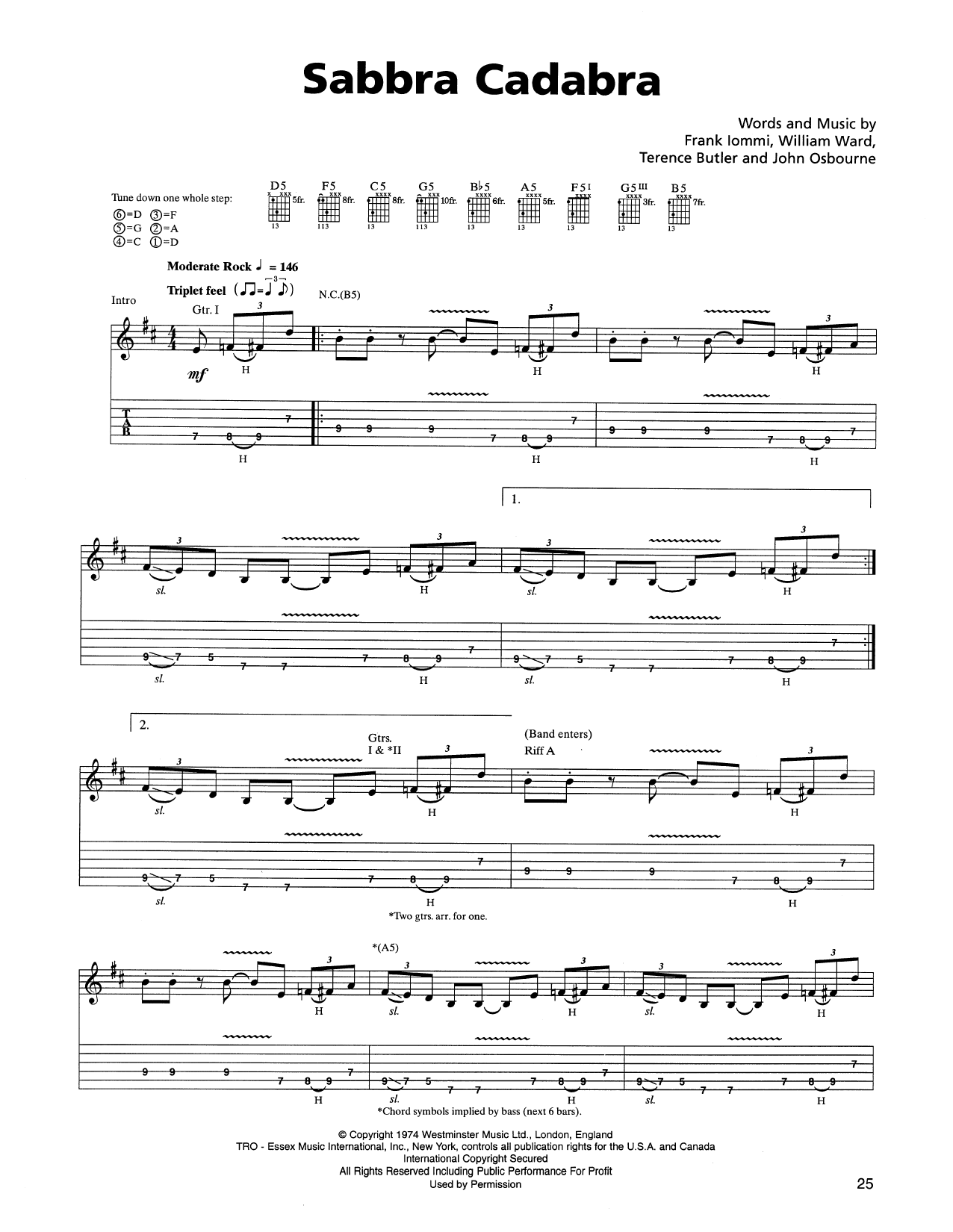 Metallica Sabbra Cadabra Sheet Music Notes & Chords for Guitar Tab - Download or Print PDF