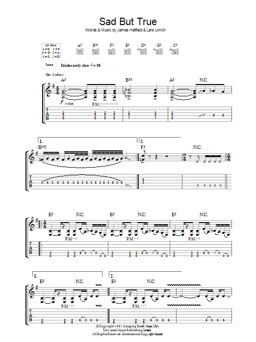 Metallica Sad But True Sheet Music Notes & Chords for Lyrics & Chords - Download or Print PDF