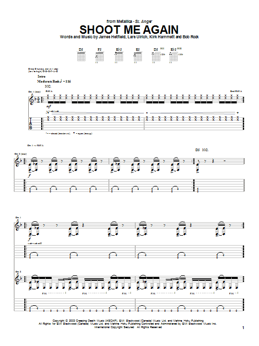 Metallica Shoot Me Again Sheet Music Notes & Chords for Bass Guitar Tab - Download or Print PDF