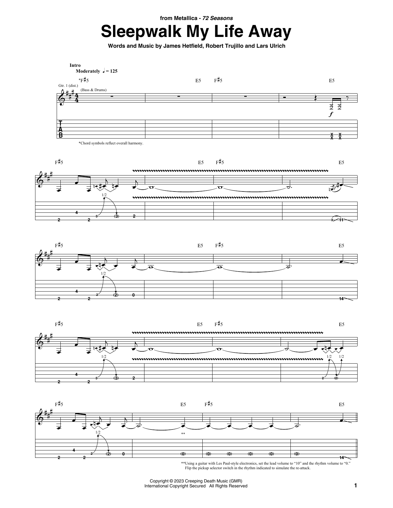 Metallica Sleepwalk My Life Away Sheet Music Notes & Chords for Guitar Tab - Download or Print PDF