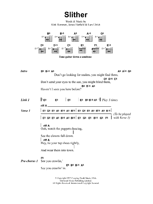 Metallica Slither Sheet Music Notes & Chords for Bass Guitar Tab - Download or Print PDF