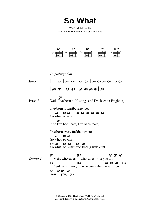 Metallica So What Sheet Music Notes & Chords for Lyrics & Chords - Download or Print PDF