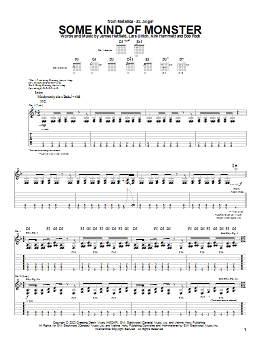Metallica Some Kind Of Monster Sheet Music Notes & Chords for Guitar Tab - Download or Print PDF