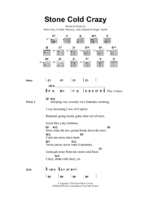 Metallica Stone Cold Crazy Sheet Music Notes & Chords for Guitar Tab - Download or Print PDF