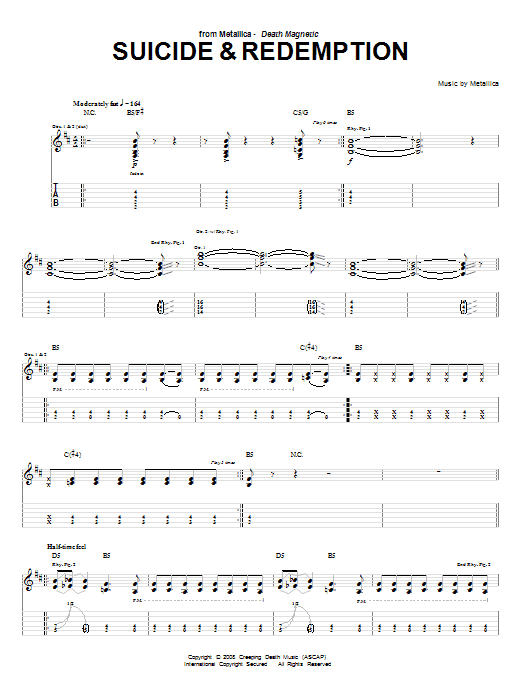 Metallica Suicide & Redemption Sheet Music Notes & Chords for Easy Guitar Tab - Download or Print PDF