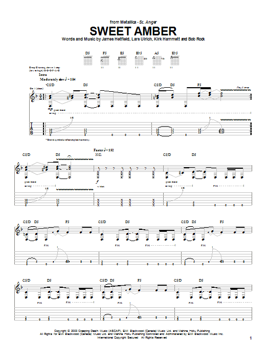 Metallica Sweet Amber Sheet Music Notes & Chords for Lyrics & Chords - Download or Print PDF