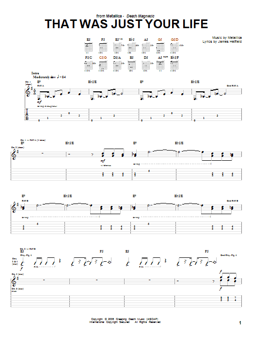 Metallica That Was Just Your Life Sheet Music Notes & Chords for Easy Guitar Tab - Download or Print PDF
