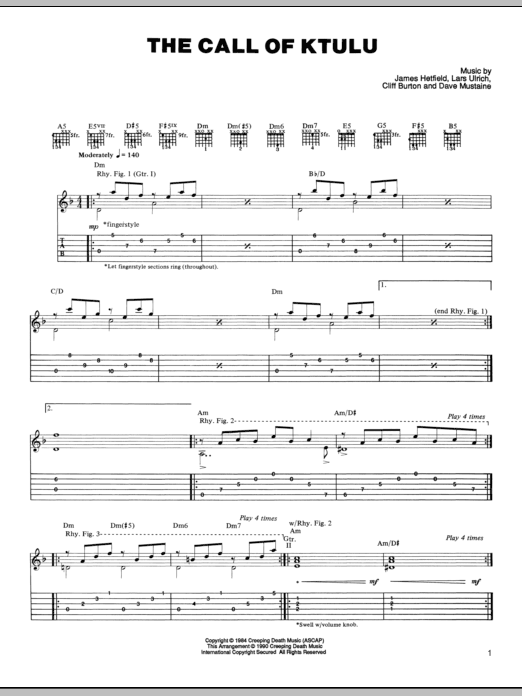 Metallica The Call Of Ktulu Sheet Music Notes & Chords for Bass Guitar Tab - Download or Print PDF