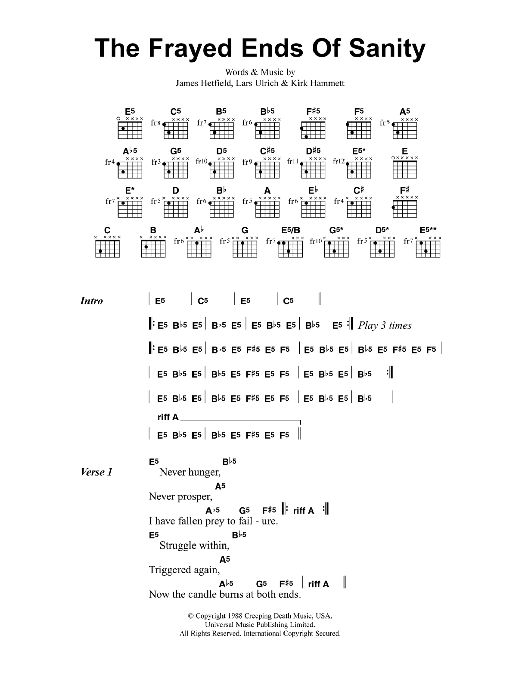 Metallica The Frayed Ends Of Sanity Sheet Music Notes & Chords for Bass Guitar Tab - Download or Print PDF