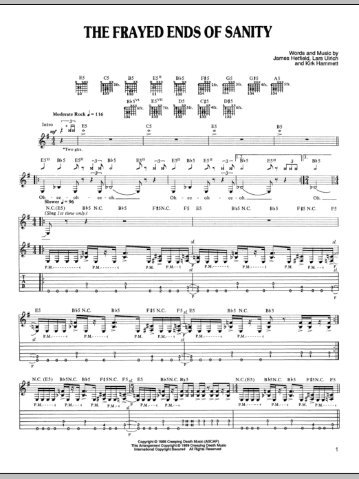 Metallica The Frayed Ends Of Sanity Sheet Music Notes & Chords for Lyrics & Chords - Download or Print PDF