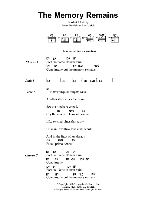 Metallica The Memory Remains Sheet Music Notes & Chords for Ukulele - Download or Print PDF