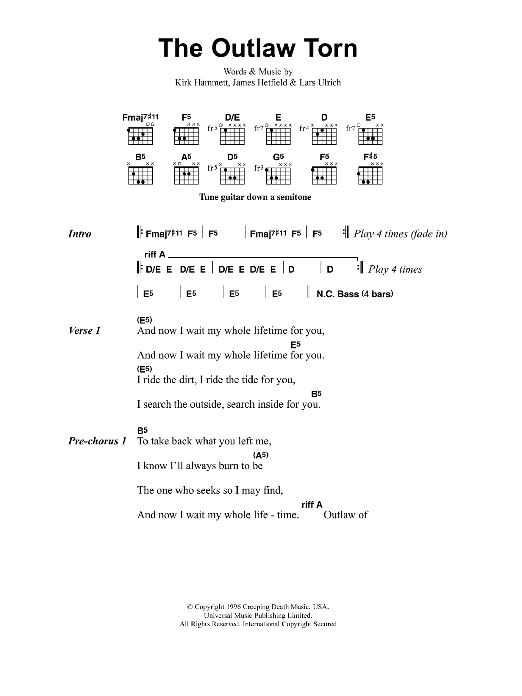 Metallica The Outlaw Torn Sheet Music Notes & Chords for Bass Guitar Tab - Download or Print PDF