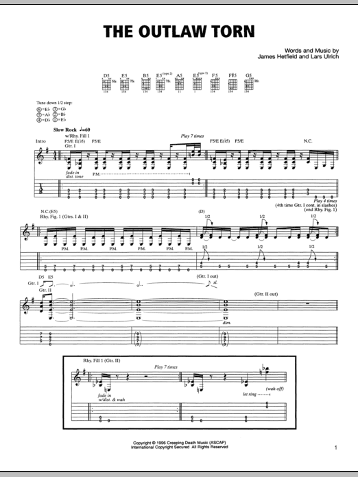 Metallica The Outlaw Torn Sheet Music Notes & Chords for Bass Guitar Tab - Download or Print PDF