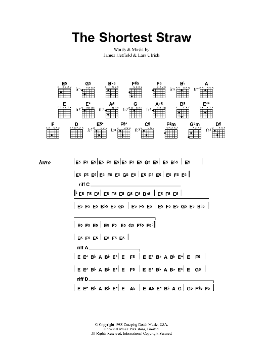 Metallica The Shortest Straw Sheet Music Notes & Chords for Lyrics & Chords - Download or Print PDF