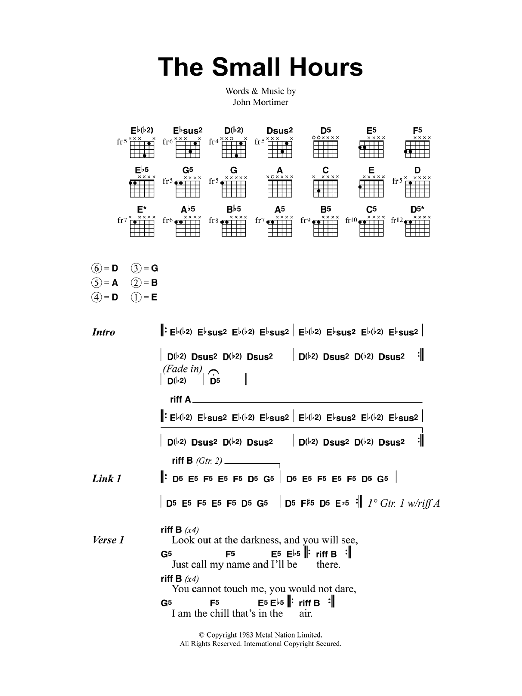 Metallica The Small Hours Sheet Music Notes & Chords for Lyrics & Chords - Download or Print PDF