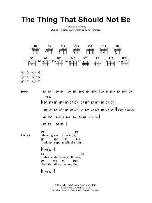 Metallica The Thing That Should Not Be Sheet Music Notes & Chords for Lyrics & Chords - Download or Print PDF