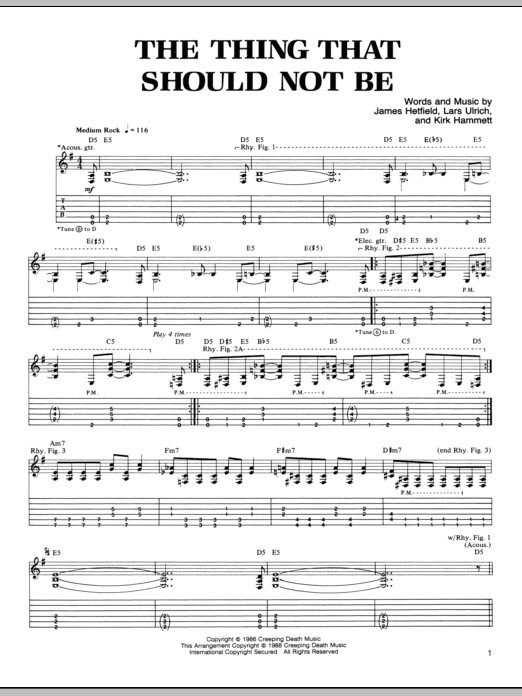Metallica The Thing That Should Not Be Sheet Music Notes & Chords for Lyrics & Chords - Download or Print PDF