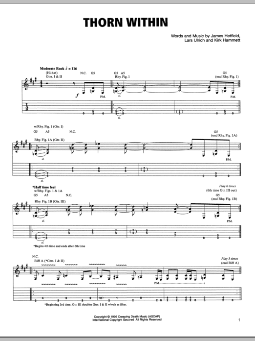 Metallica The Thorn Within Sheet Music Notes & Chords for Bass Guitar Tab - Download or Print PDF