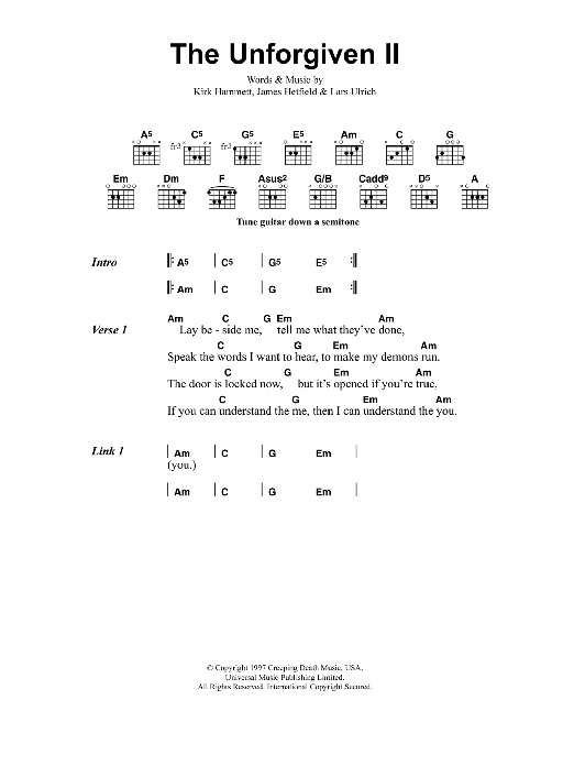 Metallica The Unforgiven II Sheet Music Notes & Chords for Lyrics & Chords - Download or Print PDF