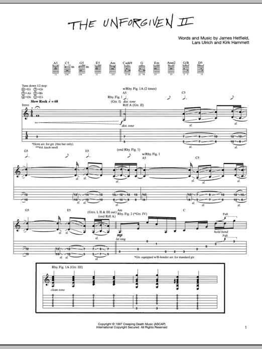 Metallica The Unforgiven II Sheet Music Notes & Chords for Lyrics & Chords - Download or Print PDF