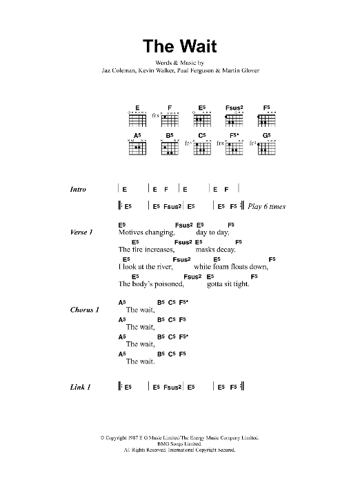 Metallica The Wait Sheet Music Notes & Chords for Lyrics & Chords - Download or Print PDF