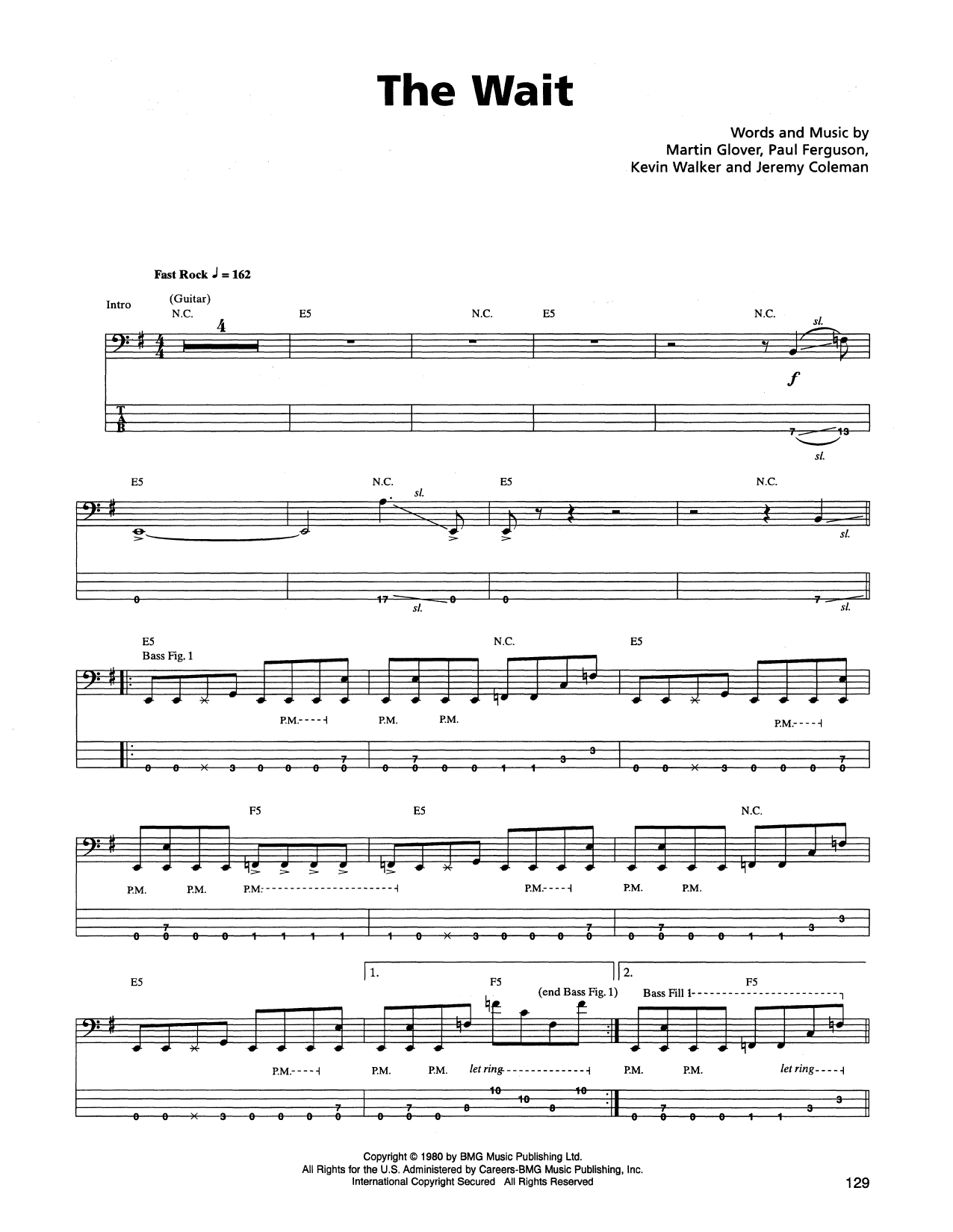 Metallica The Wait Sheet Music Notes & Chords for Bass Guitar Tab - Download or Print PDF