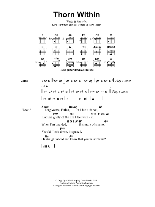 Metallica The Thorn Within Sheet Music Notes & Chords for Lyrics & Chords - Download or Print PDF