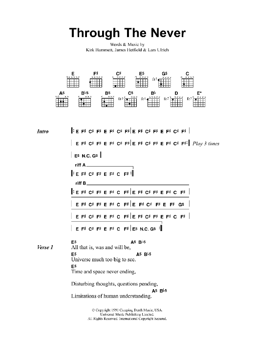 Metallica Through The Never Sheet Music Notes & Chords for Bass Guitar Tab - Download or Print PDF