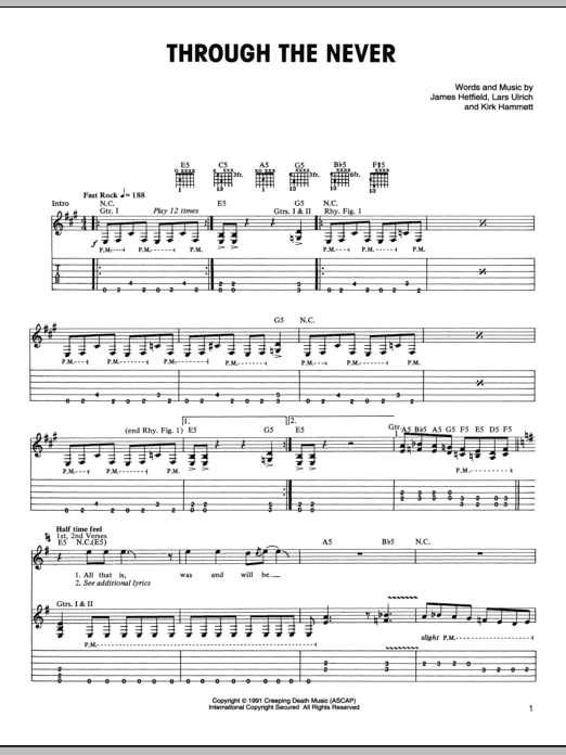 Metallica Through The Never Sheet Music Notes & Chords for Bass Guitar Tab - Download or Print PDF