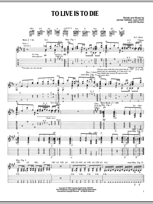 Metallica To Live Is To Die Sheet Music Notes & Chords for Guitar Tab - Download or Print PDF
