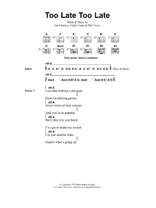 Metallica Too Late Too Late Sheet Music Notes & Chords for Bass Guitar Tab - Download or Print PDF