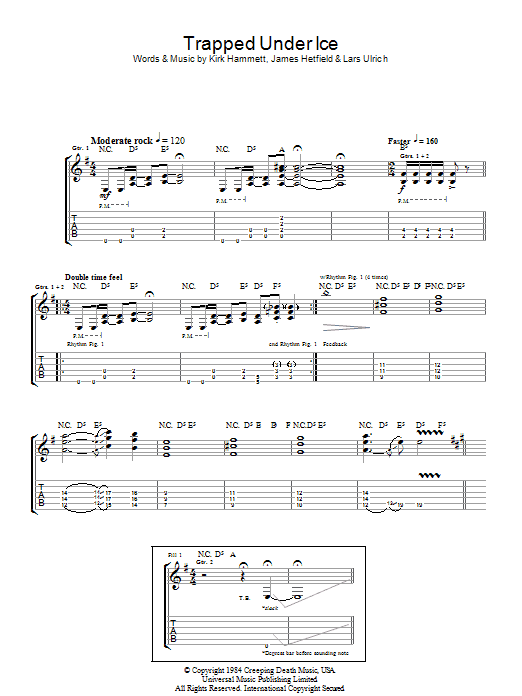 Metallica Trapped Under Ice Sheet Music Notes & Chords for Guitar Tab - Download or Print PDF