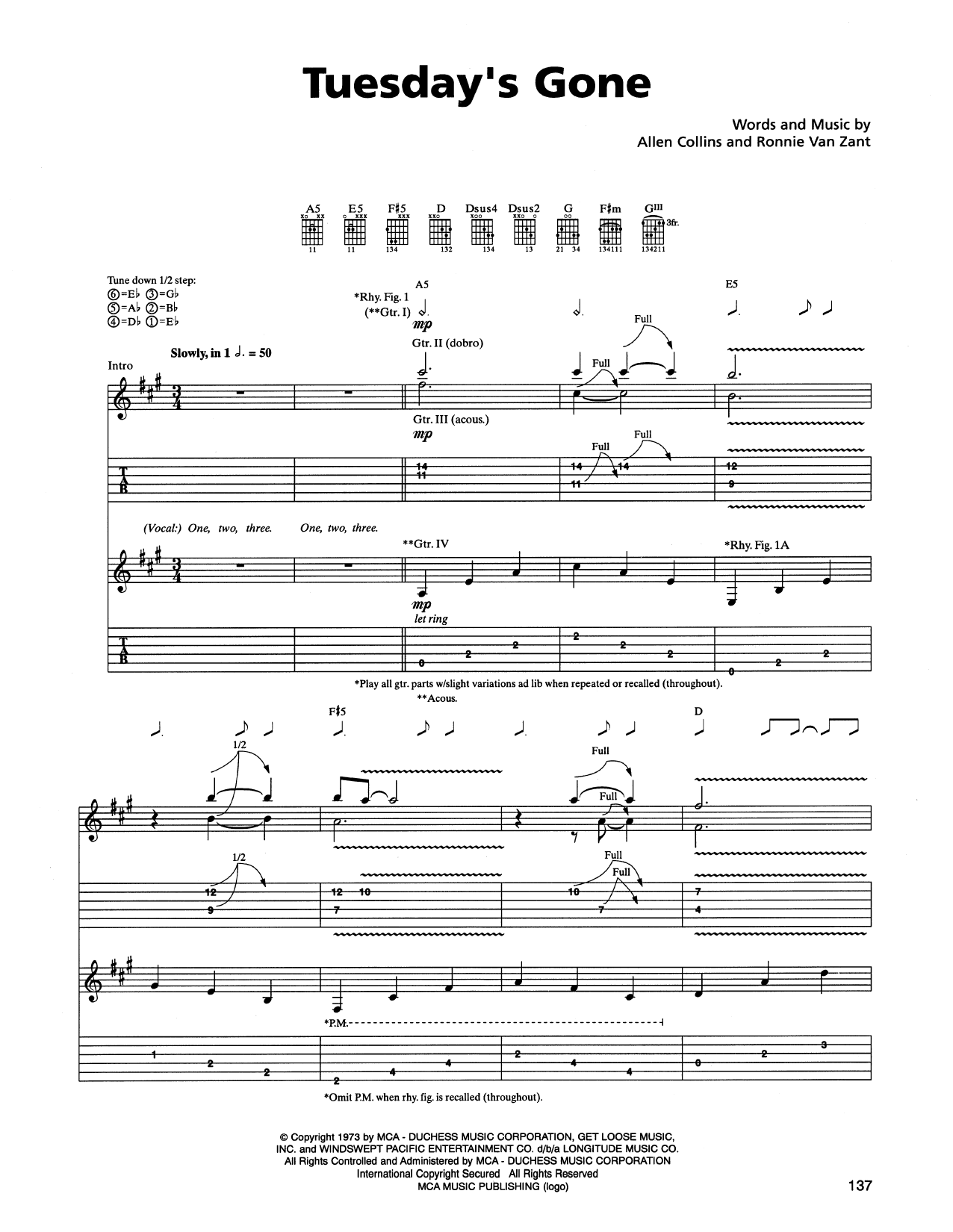 Metallica Tuesday's Gone Sheet Music Notes & Chords for Lyrics & Chords - Download or Print PDF