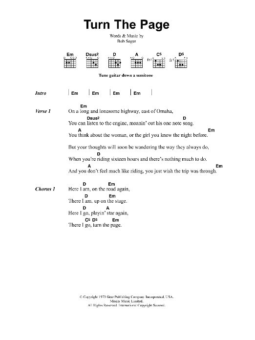 Metallica Turn The Page Sheet Music Notes & Chords for Lyrics & Chords - Download or Print PDF