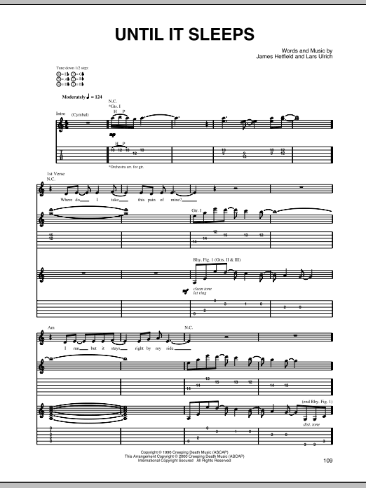 Metallica Until It Sleeps Sheet Music Notes & Chords for Guitar Tab - Download or Print PDF