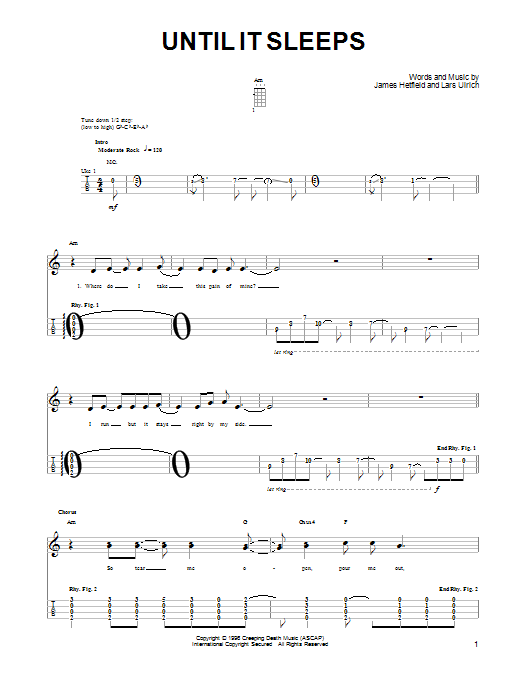 Metallica Until It Sleeps Sheet Music Notes & Chords for Bass Guitar Tab - Download or Print PDF