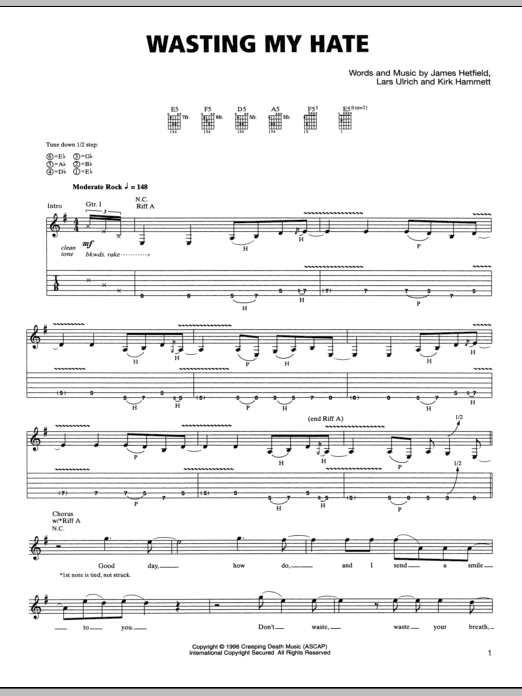 Metallica Wasting My Hate Sheet Music Notes & Chords for Guitar Tab - Download or Print PDF