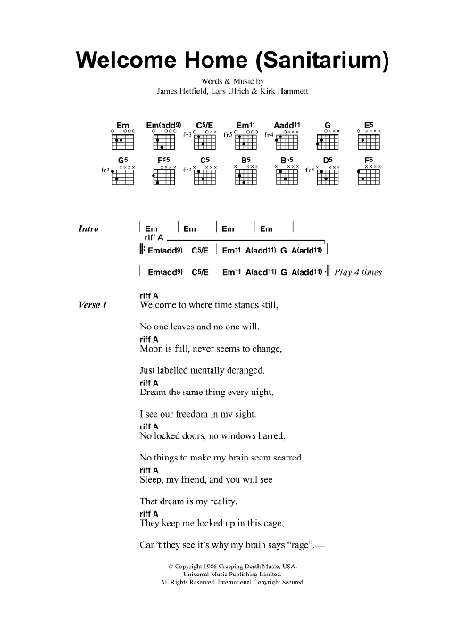 Metallica Welcome Home (Sanitarium) Sheet Music Notes & Chords for Ukulele - Download or Print PDF