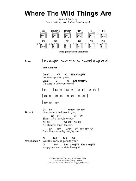 Metallica Where The Wild Things Are Sheet Music Notes & Chords for Bass Guitar Tab - Download or Print PDF