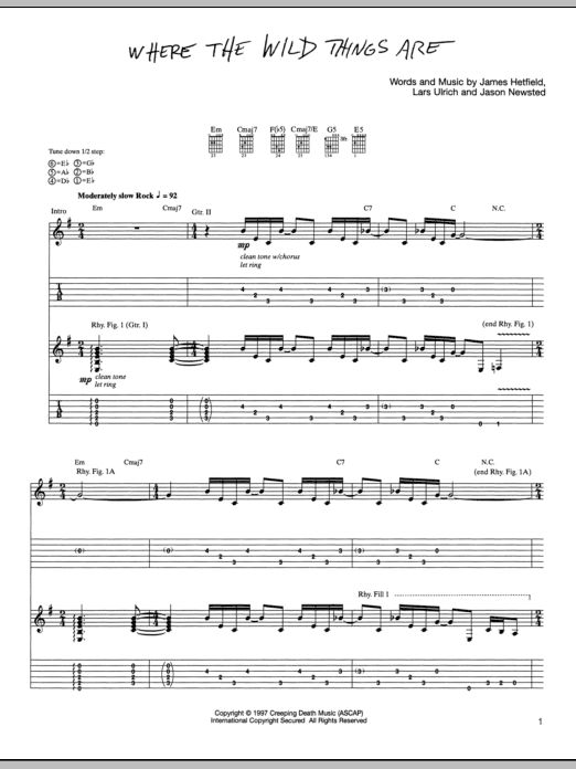 Metallica Where The Wild Things Are Sheet Music Notes & Chords for Lyrics & Chords - Download or Print PDF